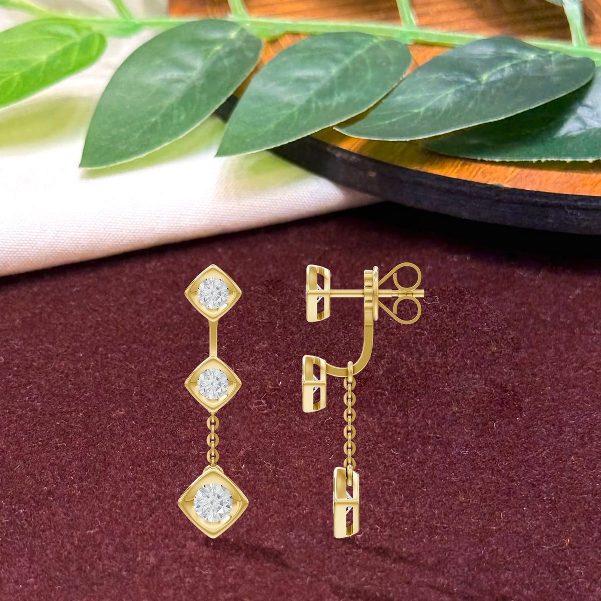 14k Yellow Gold or 18K Gold Vermeil 2.3 Ct Round Lab Grown Diamond Dangle Earrings