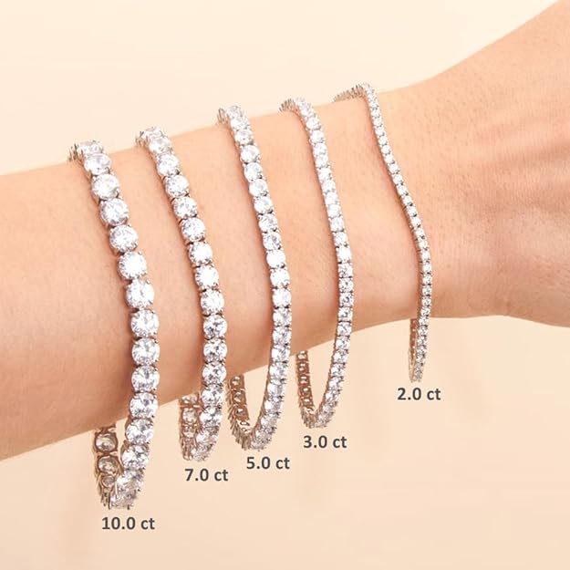 14k Gold Round Cut Lab Grown Diamond Tennis Bracelet (3ct to 15ct, Color-D, Clarity- VS) 7"