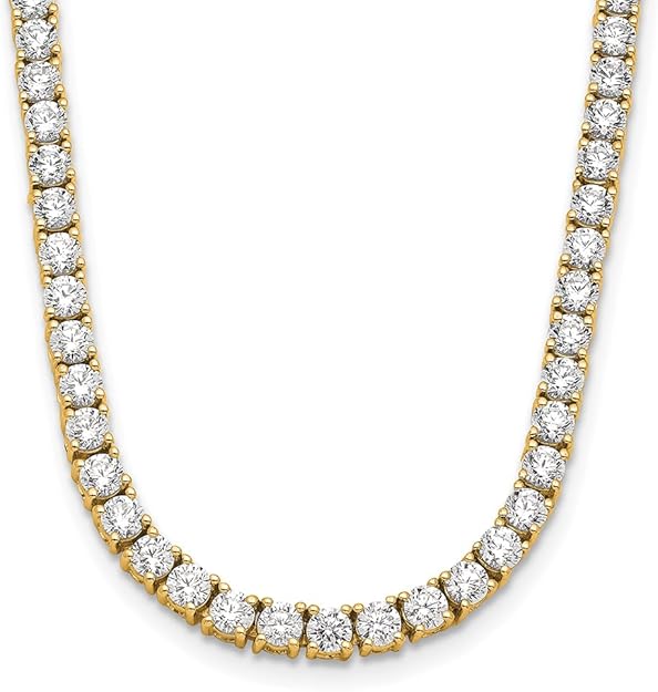 14k Gold Round Cut Lab Grown Diamond Tennis Necklace 18" 4ct to 20ct, Color-E-F, Clarity- VS