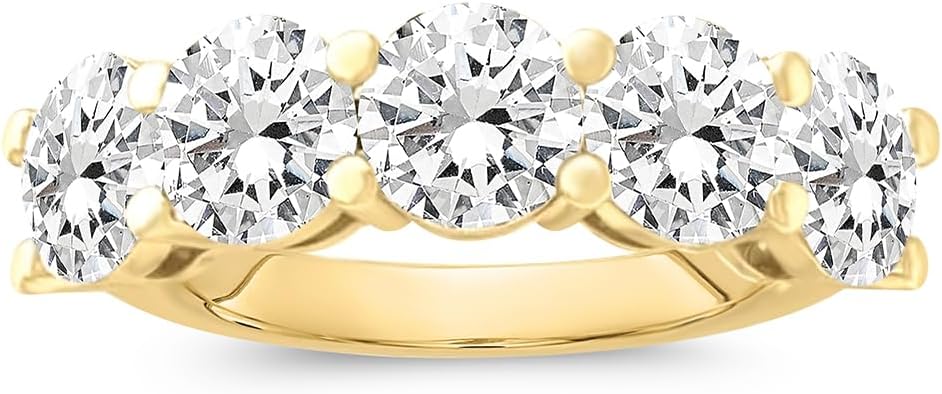 14k Gold Round Lab Grown Diamond 5-Stone Anniversary Ring D-E Color, VS Clarity
