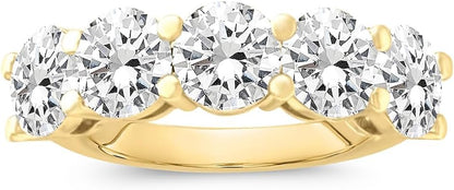 14k Gold Round Lab Grown Diamond 5-Stone Anniversary Ring D-E Color, VS Clarity