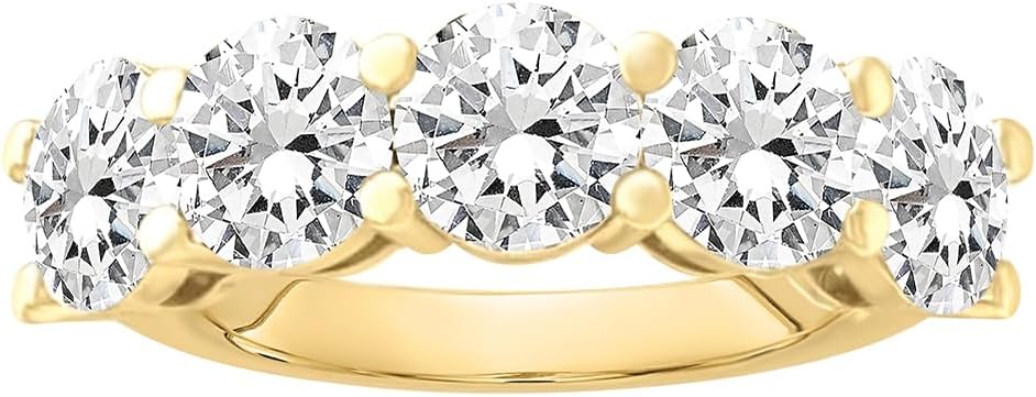 14k Gold Round Lab Grown Diamond 5-Stone Anniversary Ring D-E Color, VS Clarity