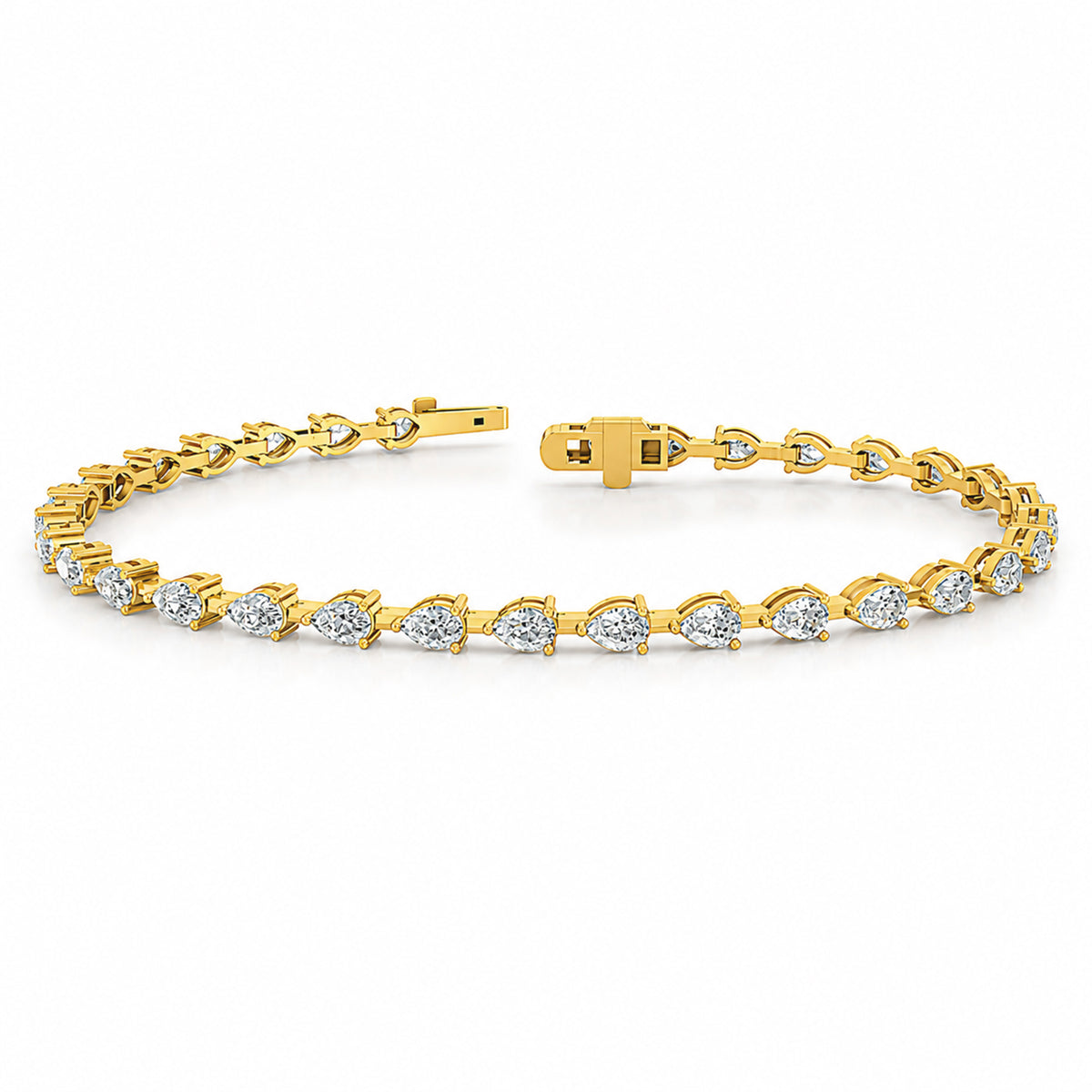 14k Yellow Gold Pear 3.84 Ct Lab Grown Diamond Tennis Bracelet