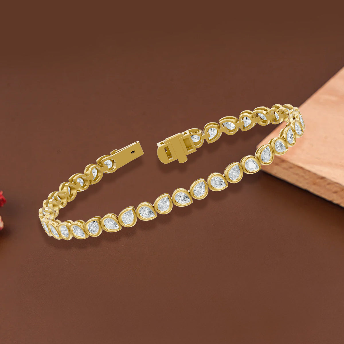 14k Yellow Gold or 18K Gold Vermeil 5.4 Ct Pear Lab Grown Diamond Tennis Bracelet