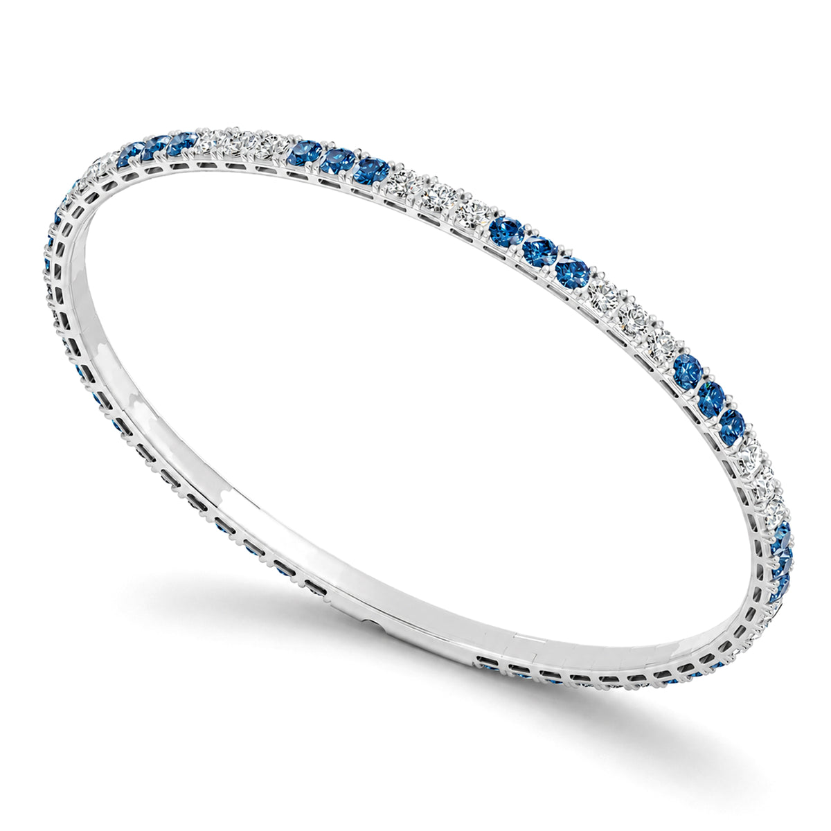 14k White Gold Round 5.04 Ct Blue and White Lab Grown Diamond Bangle Bracelet