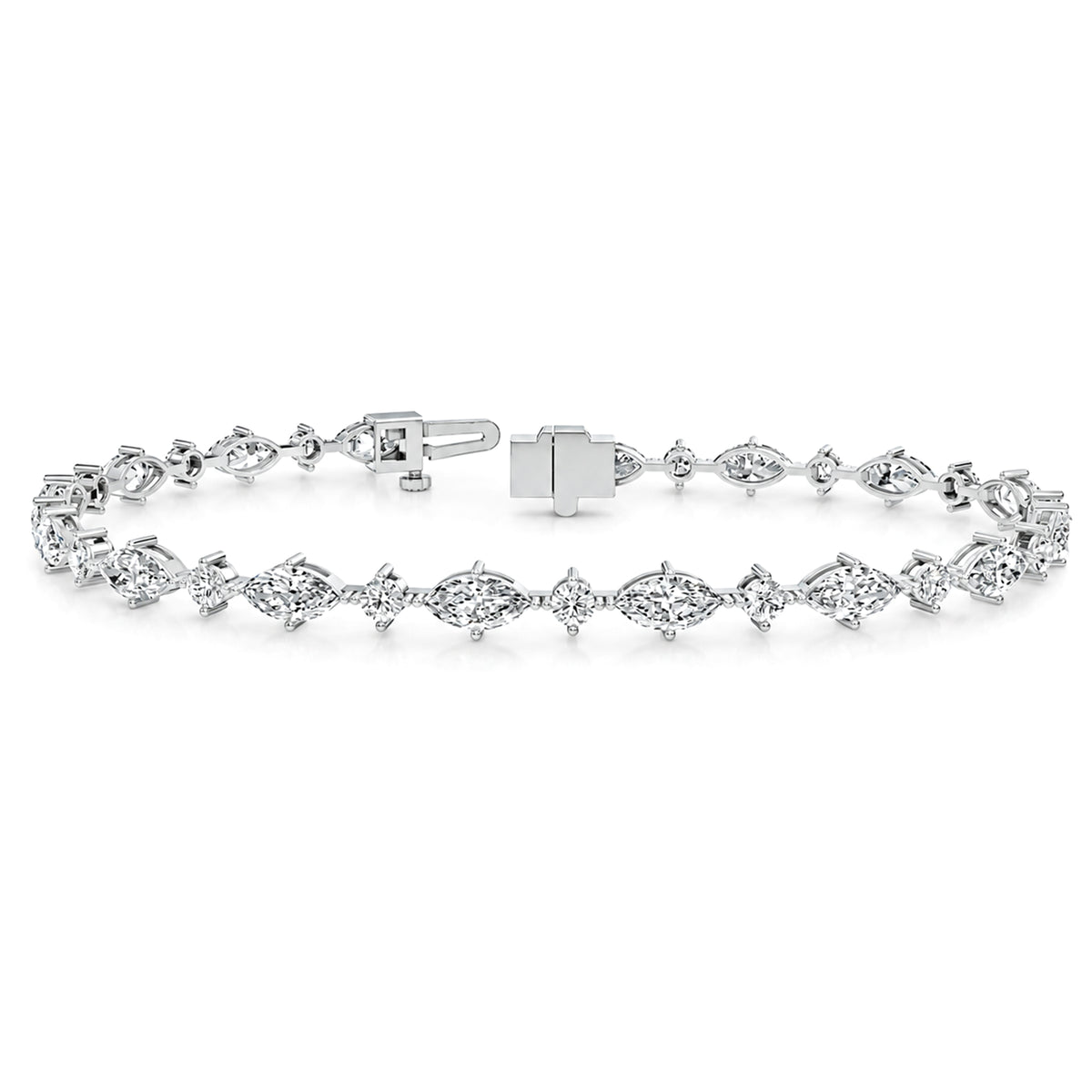 14k White Gold Marquise, Round 5.62 Ct Lab Grown Diamond Tennis Bracelet