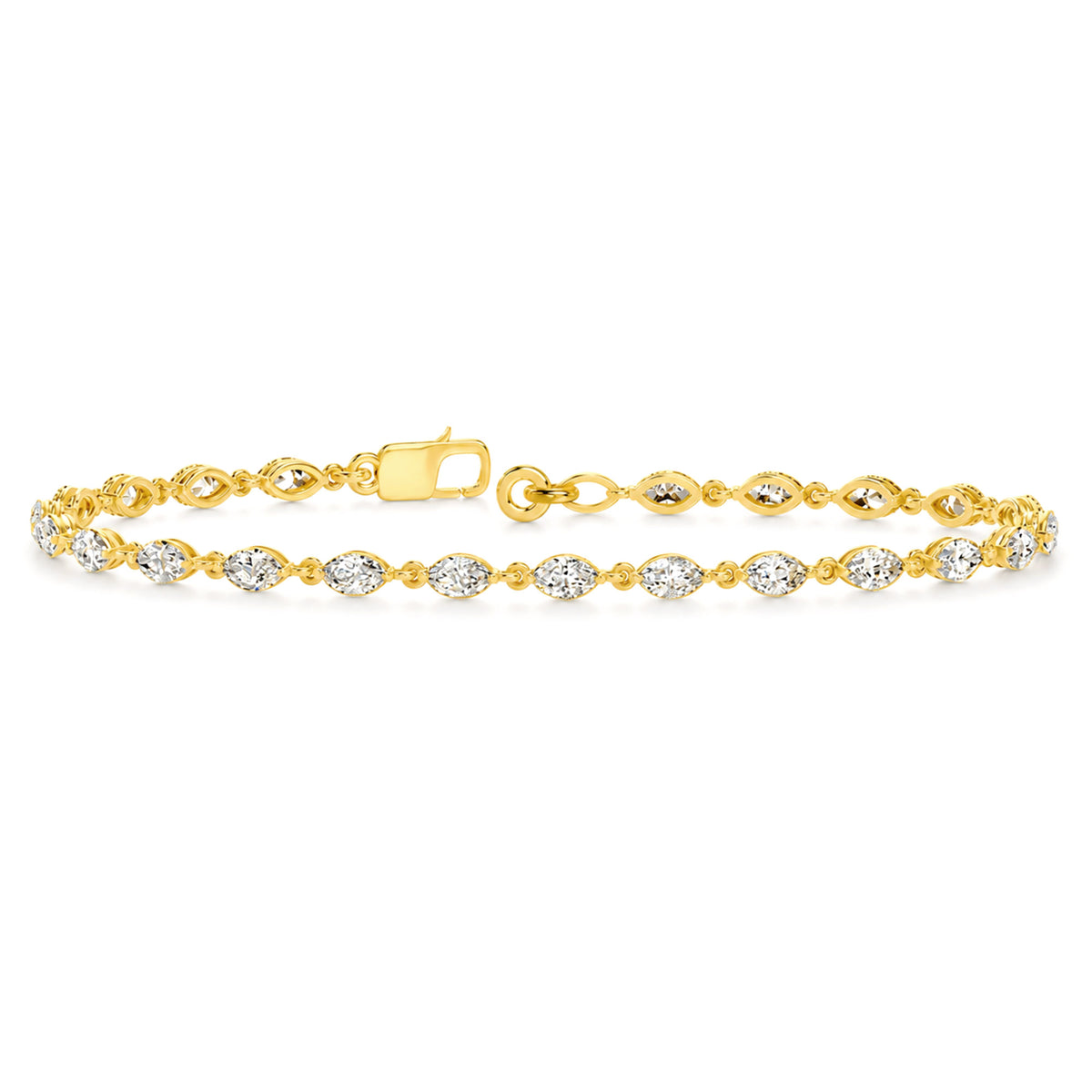 14k Yellow Gold Marquise 3.22 Ct Blue Lab Grown Diamond Tennis Bracelet