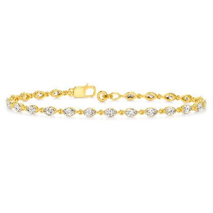 14k Yellow Gold Marquise 3.22 Ct Blue Lab Grown Diamond Tennis Bracelet