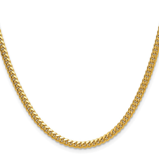14k Yellow Gold 3.5mm Solid Miami Cuban Chain Necklace