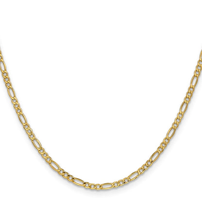 14k Yellow Gold 2.5mm Semi-Solid Figaro Chain Necklace