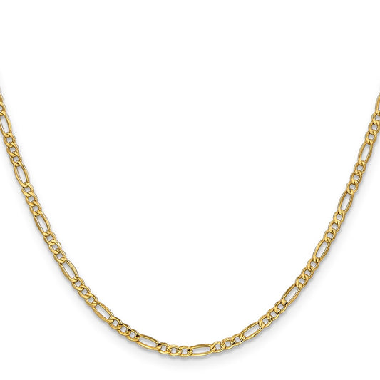 14k Yellow Gold 2.5mm Semi-Solid Figaro Chain Necklace