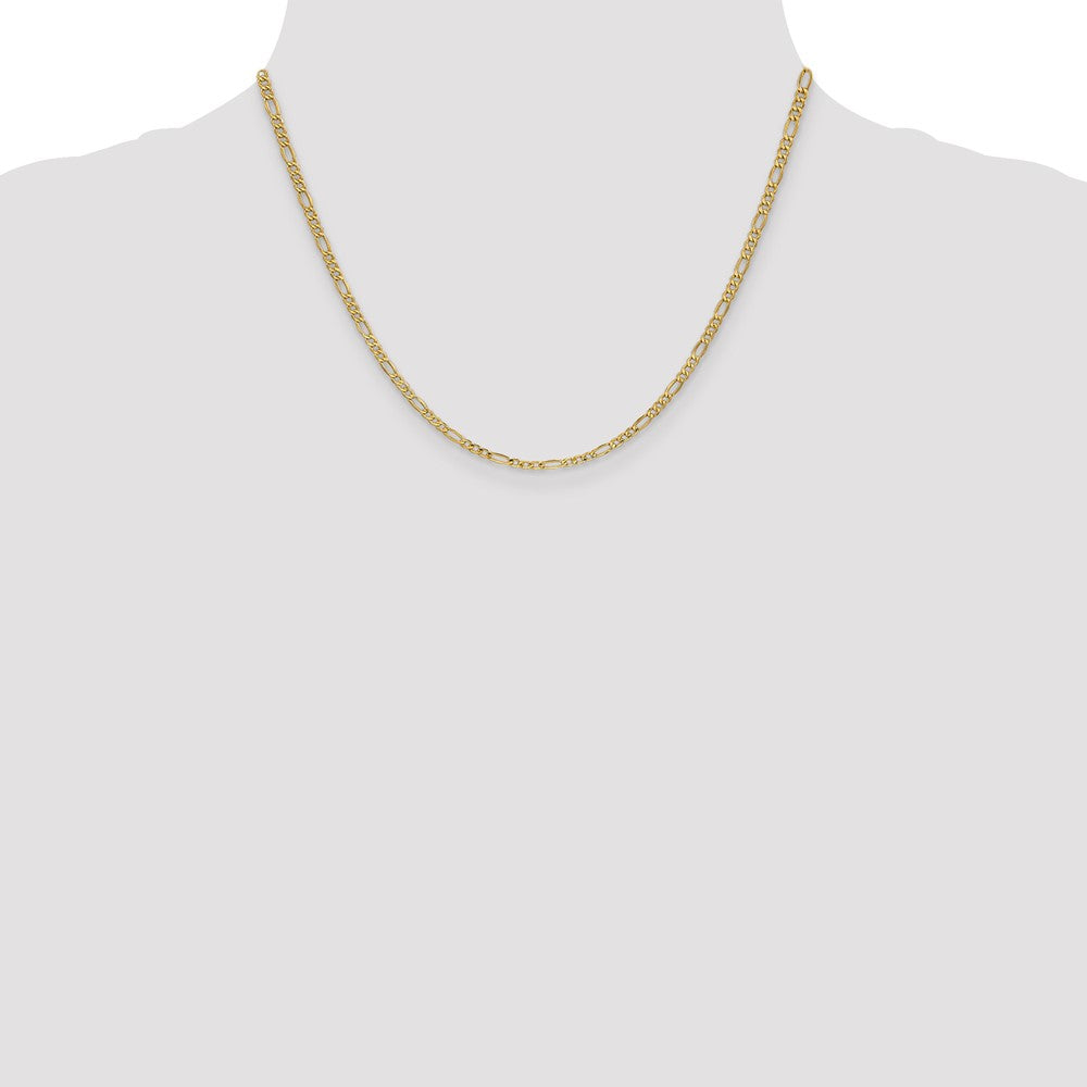 14k Yellow Gold 2.5mm Semi-Solid Figaro Chain Necklace