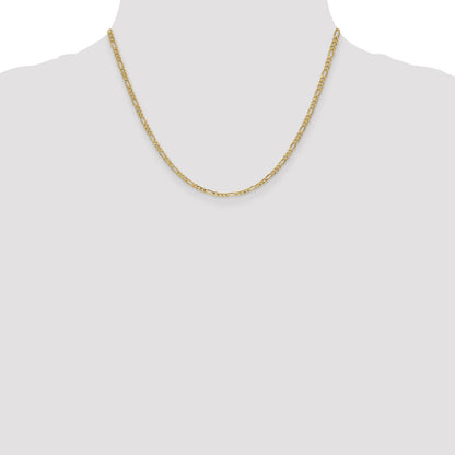 14k Yellow Gold 2.5mm Semi-Solid Figaro Chain Necklace