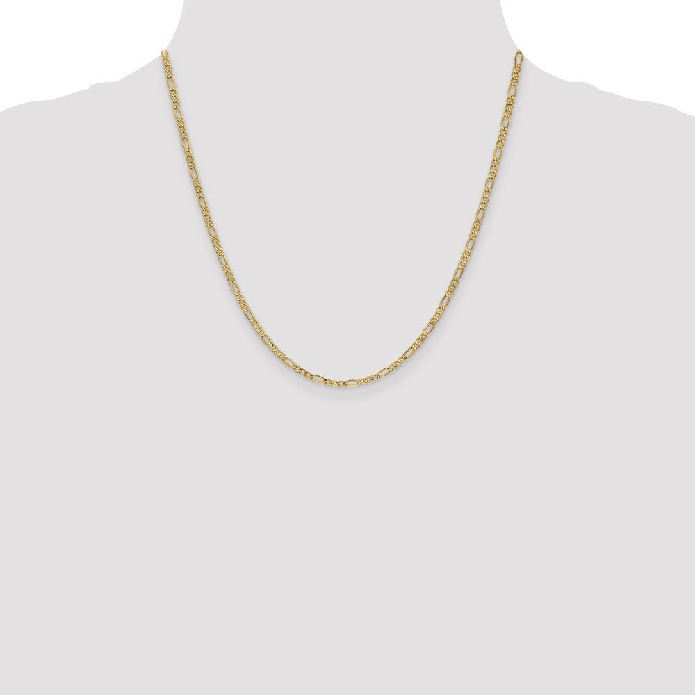 14k Yellow Gold 2.5mm Semi-Solid Figaro Chain Necklace