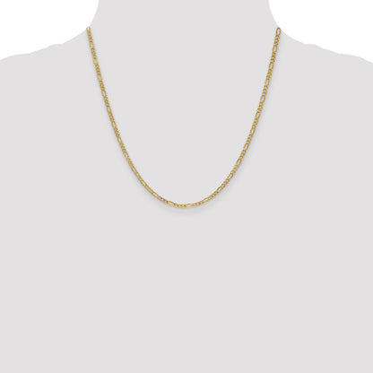 14k Yellow Gold 2.5mm Semi-Solid Figaro Chain Necklace