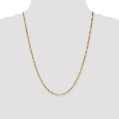 14k Yellow Gold 2.5mm Semi-Solid Figaro Chain Necklace