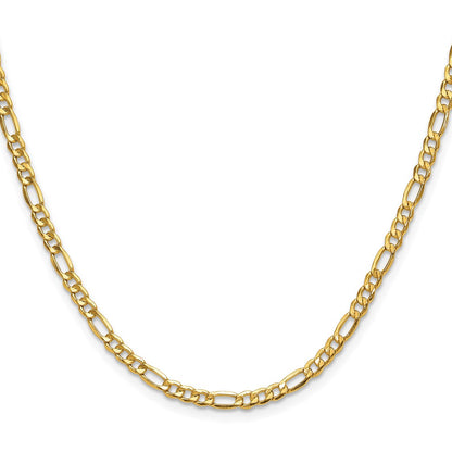 14k Yellow Gold 3.5mm Semi-Solid Figaro Chain Necklace