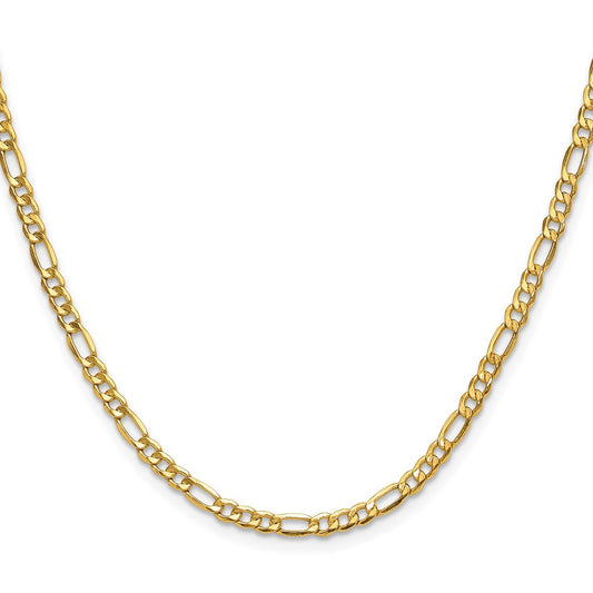 14k Yellow Gold 3.5mm Semi-Solid Figaro Chain Necklace