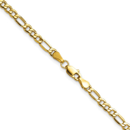 14k Yellow Gold 3.5mm Semi-Solid Figaro Chain Necklace