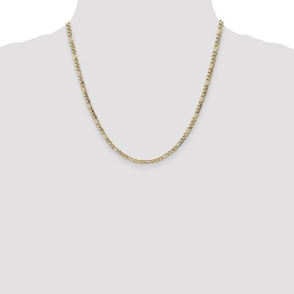 14k Yellow Gold 3.5mm Semi-Solid Figaro Chain Necklace