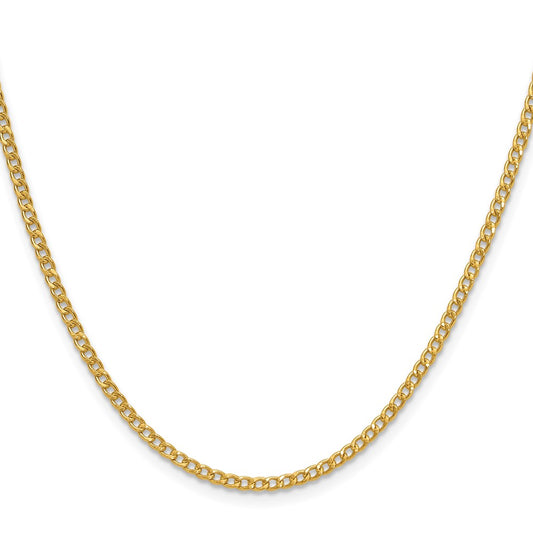 14k Yellow Gold 2.5mm Semi-Solid Curb Chain Necklace