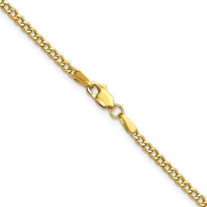 14k Yellow Gold 2.5mm Semi-Solid Curb Chain Necklace
