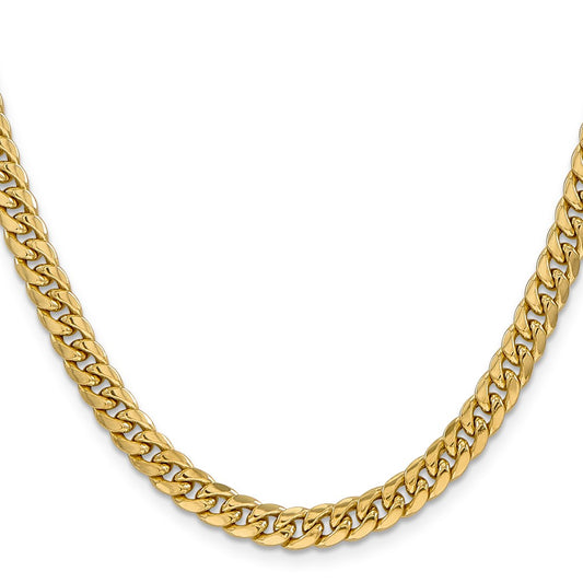 14k Yellow Gold 6mm Semi-Solid Miami Cuban Chain Necklace