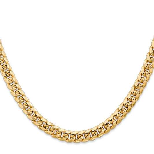 14k Yellow Gold 6.75mm Semi-Solid Miami Cuban Chain Necklace