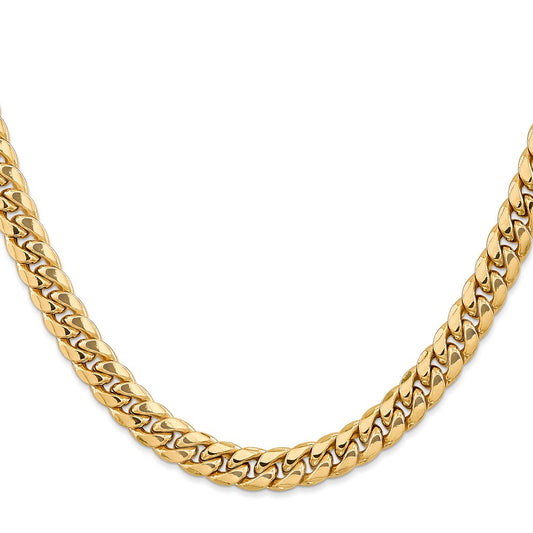 14k Yellow Gold 7.3mm Semi-Solid Miami Cuban Chain Necklace