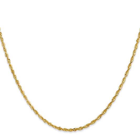 10k Yellow Gold 2mm Diamond-Cut Lightweight Rope Chain Necklace