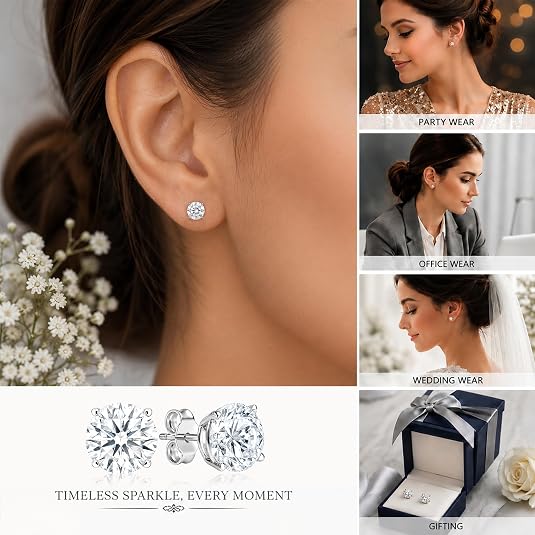 0.25ct to 6ct Round Lab-Grown Solitaire Diamond 14K Gold Stud Earrings (D-E Color, VS Clarity)