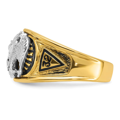 10k Two-tone Gold Black Enamel and Diamond 32nd Degree Scottish Rite Masonic Ring
