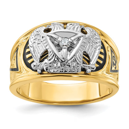 10k Two-tone Gold Black Enamel and Diamond 32nd Degree Scottish Rite Masonic Ring