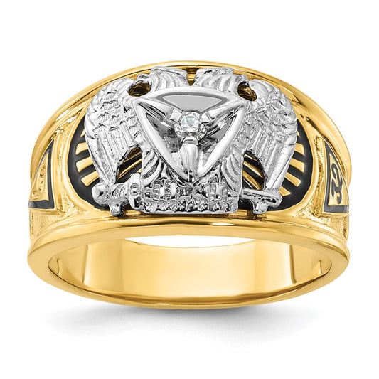 10k Two-tone Gold Black Enamel and Diamond 32nd Degree Scottish Rite Masonic Ring