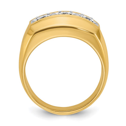 14k Two-tone Gold Men's Polished and Satin 3-Stone 1/2 Carat Diamond Ring Size 10