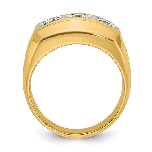 14k Two-tone Gold Men's Polished and Satin 3-Stone 1/2 Carat Diamond Ring Size 10