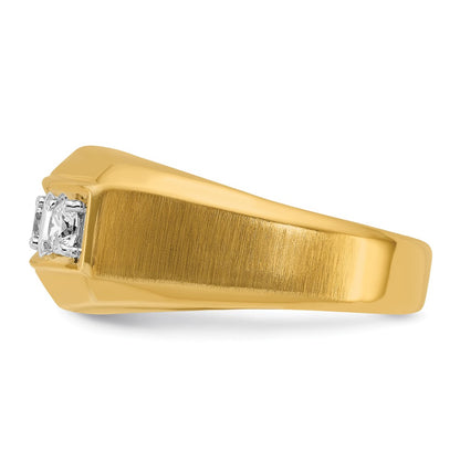 14k Two-tone Gold Men's Polished and Satin 3-Stone 1/2 Carat Diamond Ring Size 10
