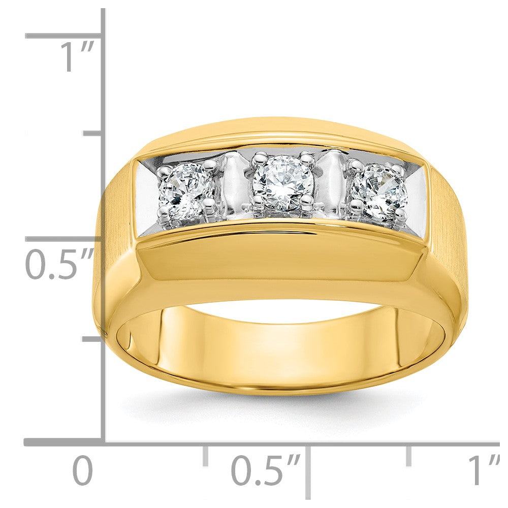 14k Two-tone Gold Men's Polished and Satin 3-Stone 1/2 Carat Diamond Ring Size 10