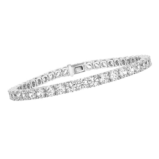 14k Gold Round Cut Lab Grown Diamond Tennis Bracelet (3ct to 15ct, Color-D, Clarity- VS) 7"