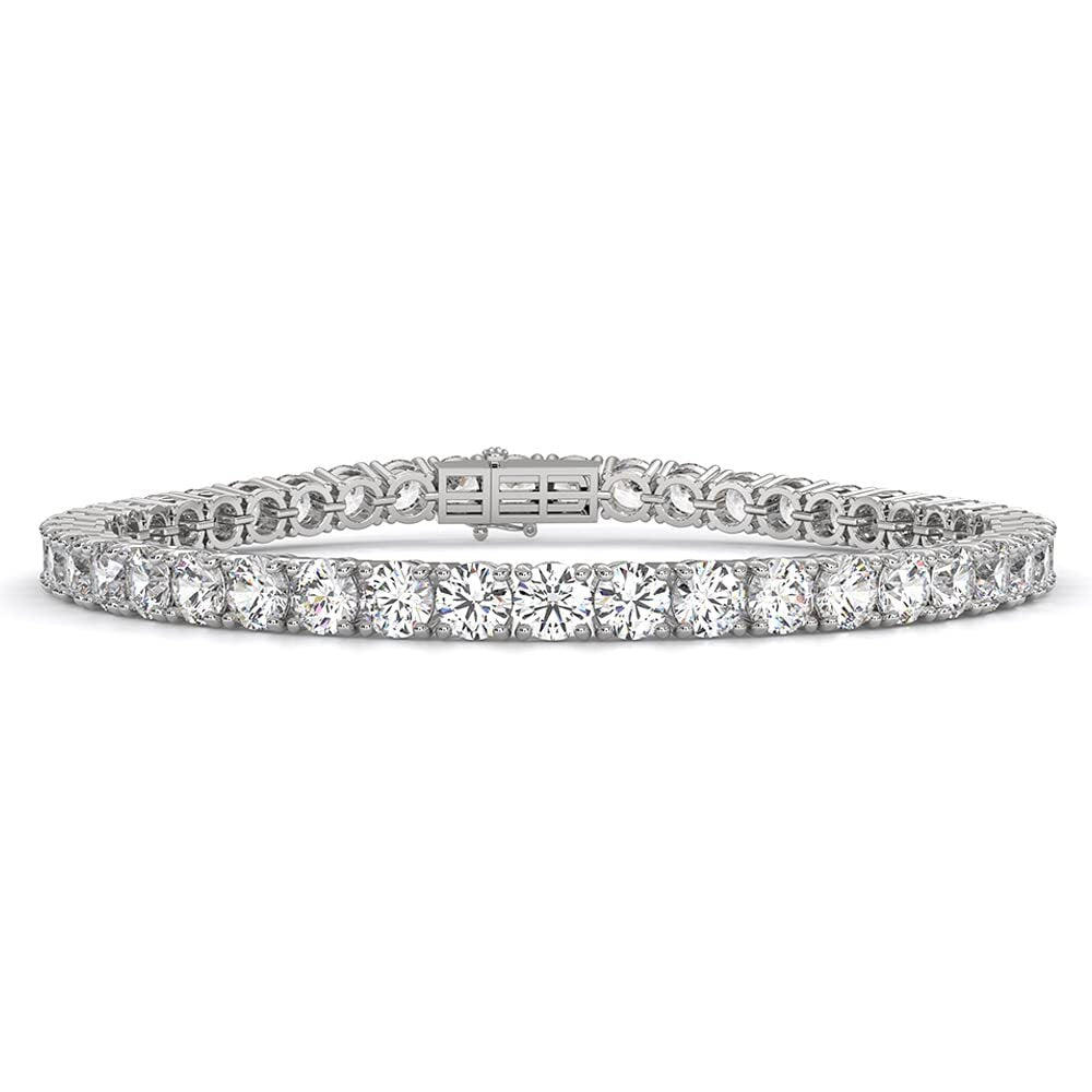 14k Gold Round Cut Lab Grown Diamond Tennis Bracelet (3ct to 15ct, Color-D, Clarity- VS) 7"