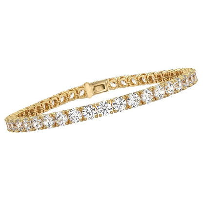 14k Gold Round Cut Lab Grown Diamond Tennis Bracelet (3ct to 15ct, Color-D, Clarity- VS) 7"