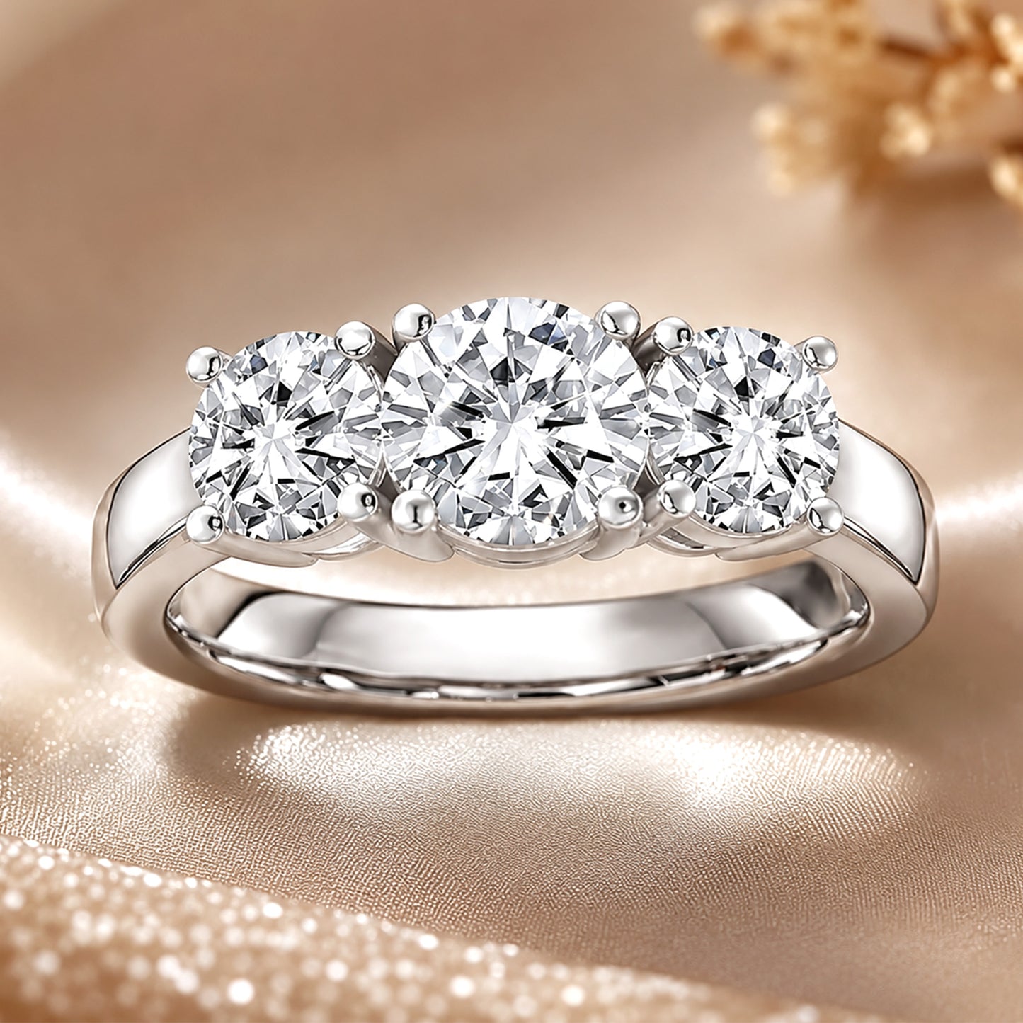 14k Gold Lab Grown Diamond 3-Stone Engagement Ring D-E Color, VS Clarity