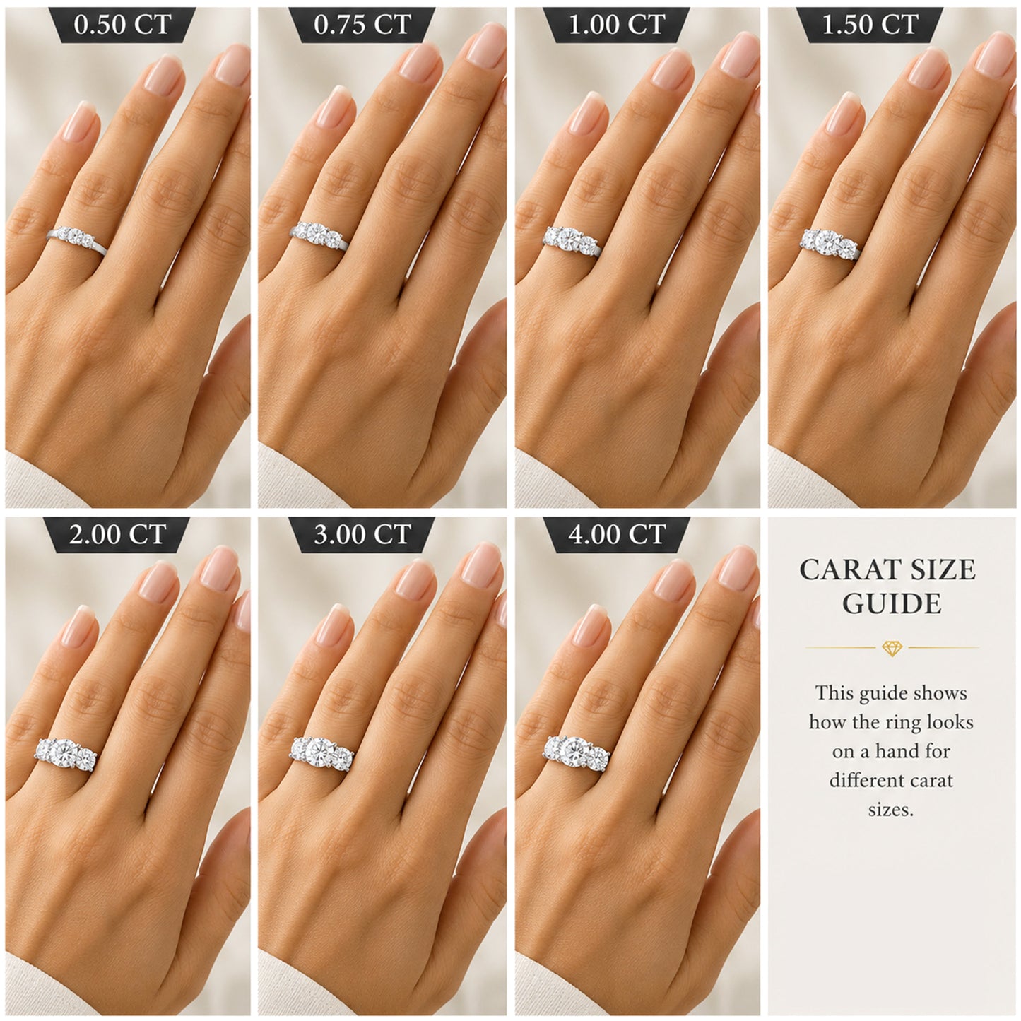 14k Gold Lab Grown Diamond 3-Stone Engagement Ring D-E Color, VS Clarity