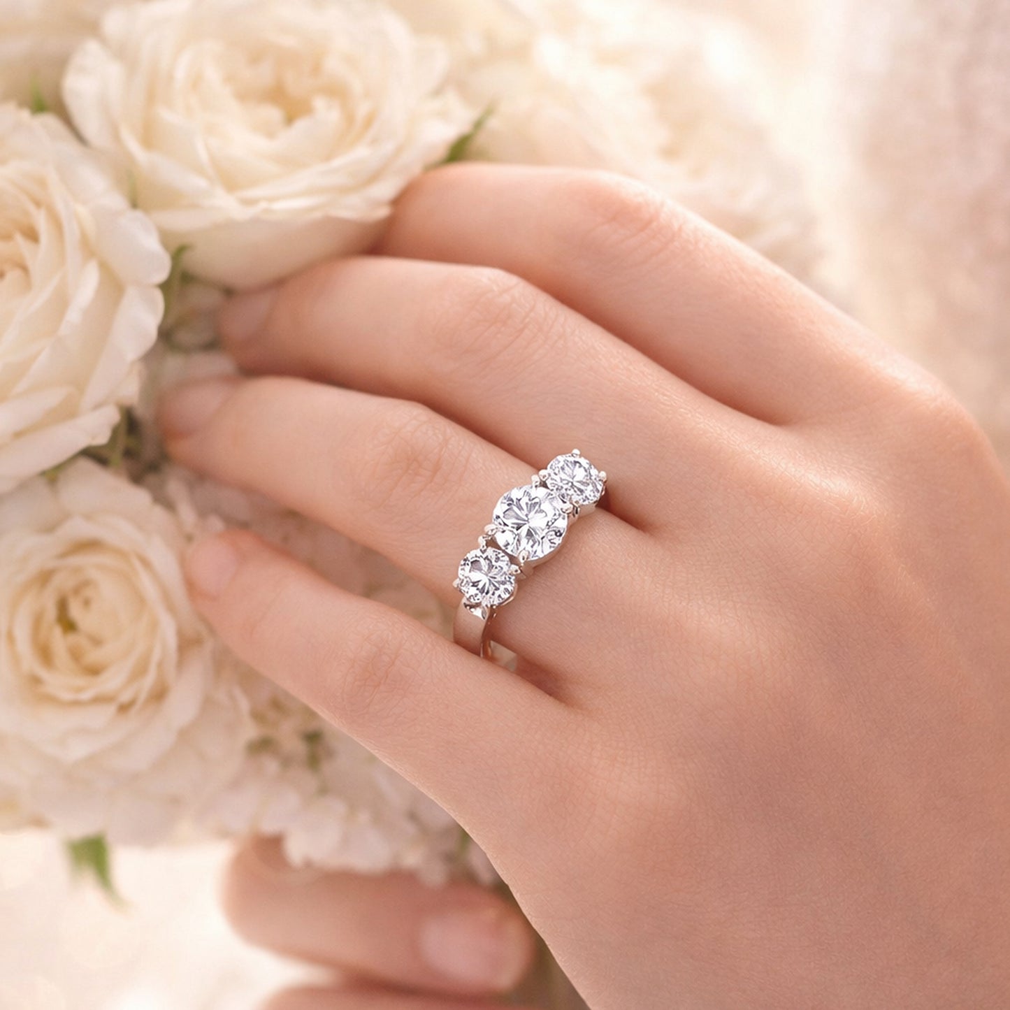 14k Gold Lab Grown Diamond 3-Stone Engagement Ring D-E Color, VS Clarity