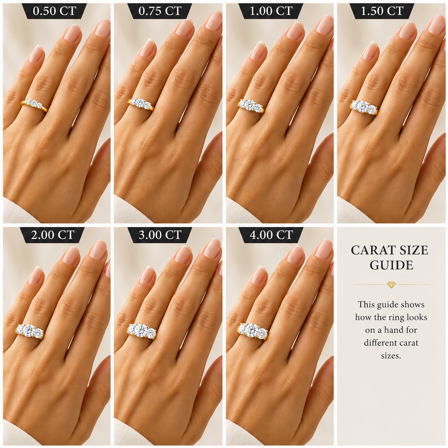 14k Gold Lab Grown Diamond 3-Stone Engagement Ring D-E Color, VS Clarity