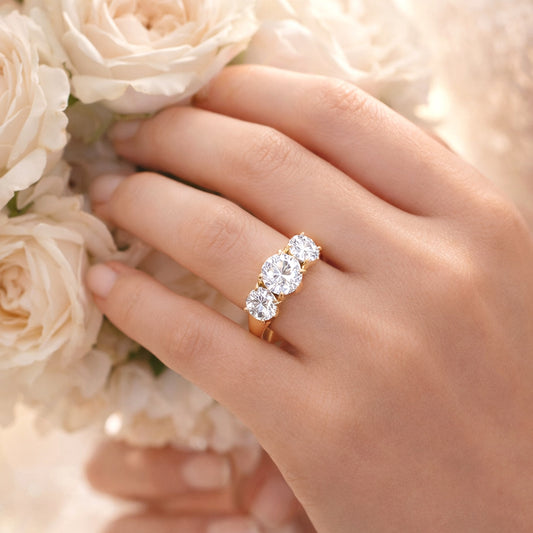 14k Gold Lab Grown Diamond 3-Stone Engagement Ring D-E Color, VS Clarity