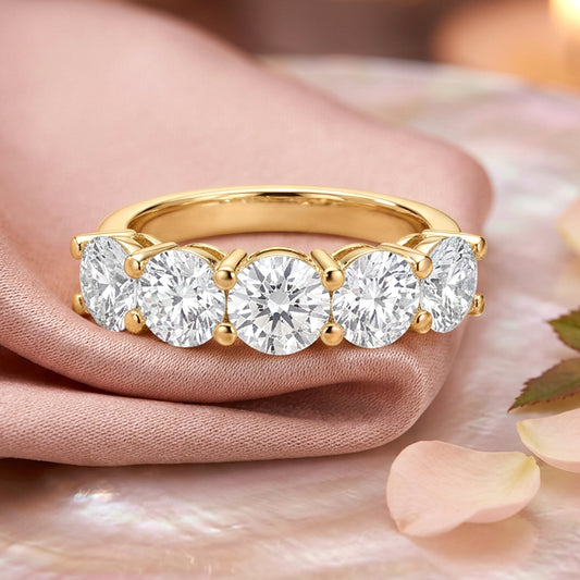 14k Gold Round Lab Grown Diamond 5-Stone Anniversary Ring D-E Color, VS Clarity
