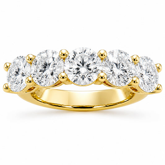14k Gold Round Lab Grown Diamond 5-Stone Anniversary Ring D-E Color, VS Clarity