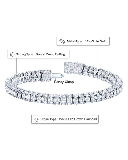 14k White Gold Round Cut Lab Grown Diamond Fancy Tennis Bracelet VS Clarity, E-F Color