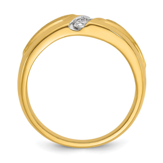 14k Yellow Gold Men's Polished and Satin 3-Stone 1/4 Carat Diamond Ring Size 10